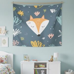 Fox Wall Tapestry in Orange and Gray